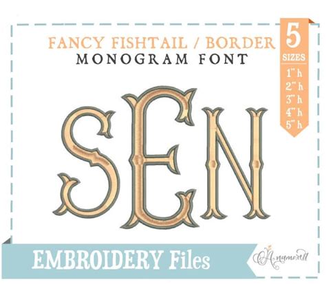 5 Sizes Fancy Fishtail With Border Outline Embroidery Font Etsy