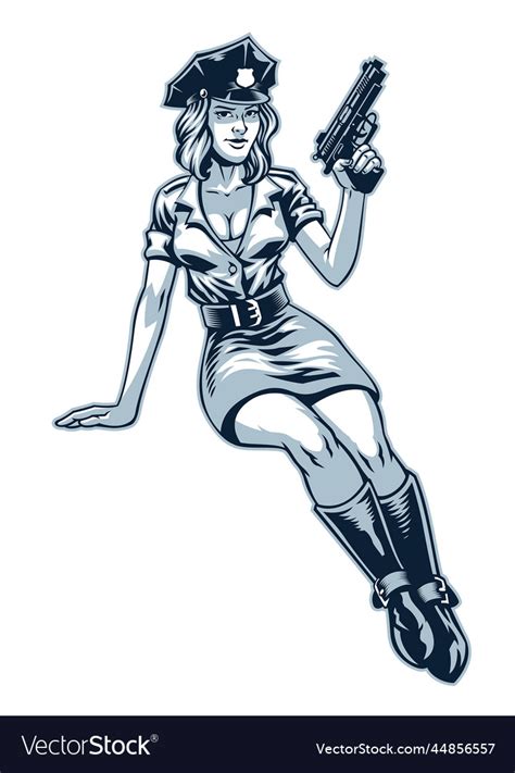 Vintage Monochrome Drawing Of Sexy Police Women Vector Image