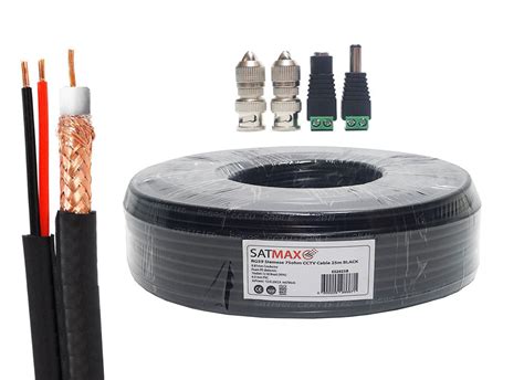 Satmax 25m Black Siamese RG59 Video 2 Core Power CCTV Cable CCTV101