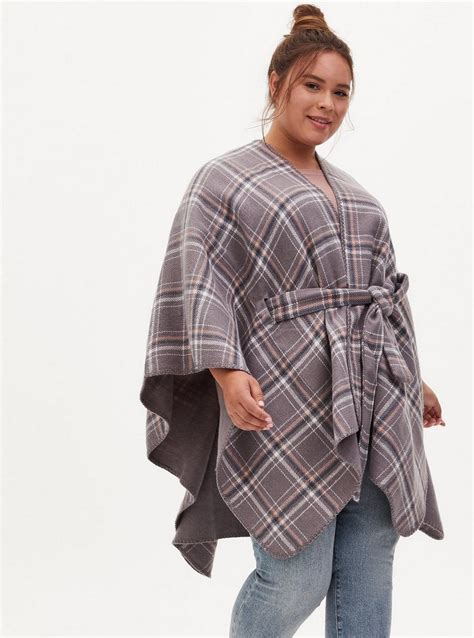 Plus Size Grey Plaid Belted Ruana Torrid