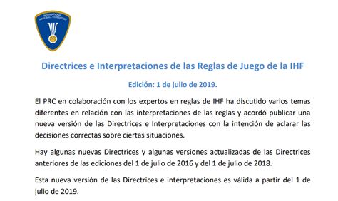 Directrices E Interpretaciones De Las Reglas De Juego De La Ihf Edici N