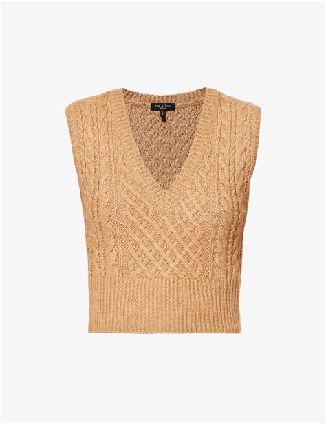 Rag Bone Elizabeth Cable Knit Wool Blend Vest In Natural Lyst