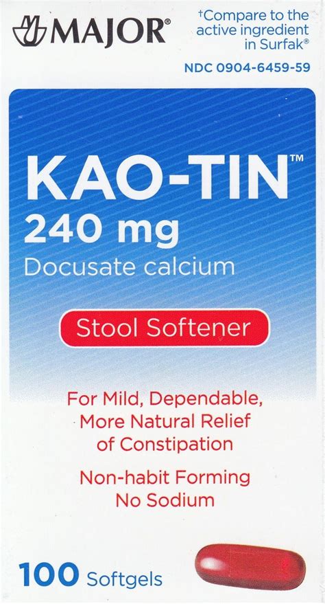 Major Kao Tin Docusate Calcium Stool Softener Softgels 240 Mg Red