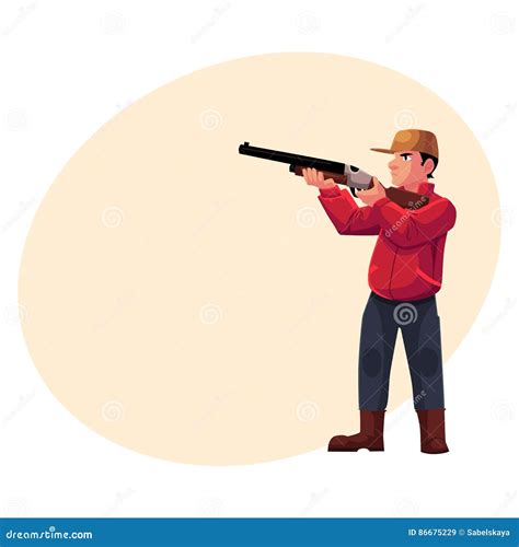 Single Hunter Aiming At His Target With A Gun Rifle Stock Vector