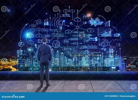 Man Looking At Business Scheme On Roof Stock Photo Image Of Clothes