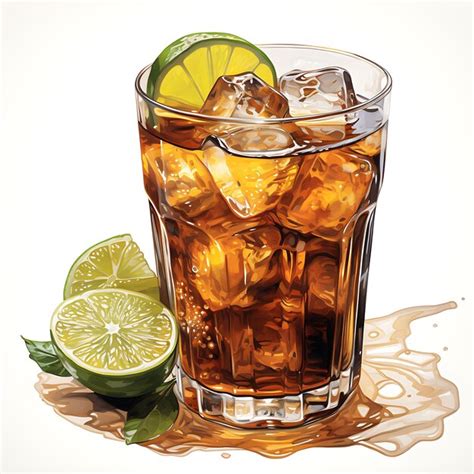 Premium Ai Image Watercolor Of A Vibrant Cuba Libre Drink Featuring