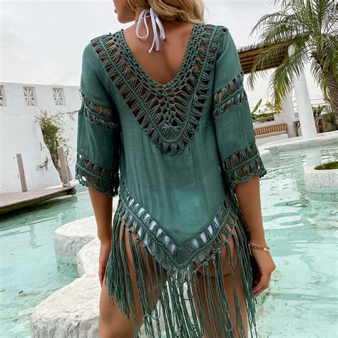 Solid Color Cutout Beach Irregular Fringe Blouse Bikini Coverup Ebay