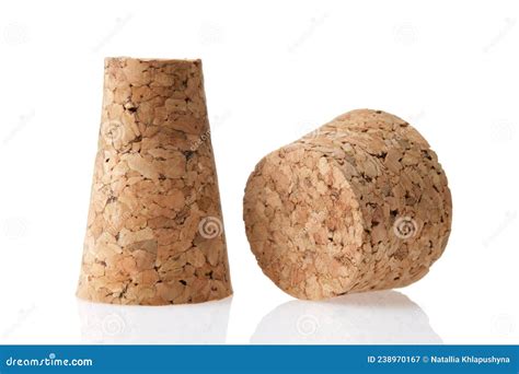 Natural Wine Corks Closeup Two Natural Wine Corks On White Stock