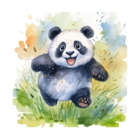 Premium Vector Cute Baby Panda Cartoon In Watercolor Painting Style