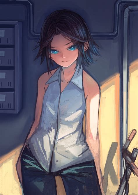 Safebooru 1girl Bare Shoulders Black Hair Blue Eyes Looking At Viewer