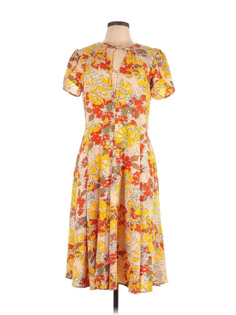 Unique Vintage Polyester Floral Multi Color Yellow Casual Dress