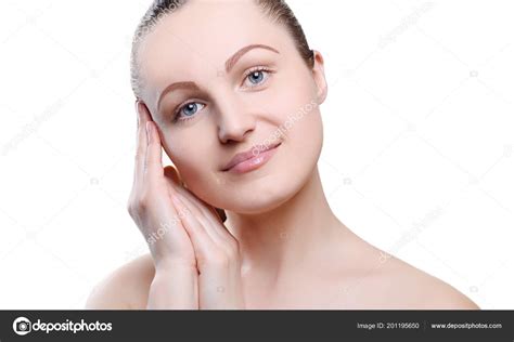 Portrait Girl Nude Make Hands Her Face Isolated White Background Stock Photo D Duda