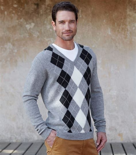 Argyle V Neck Sweater Mens Womens Lambswool Jumper Wool Overs