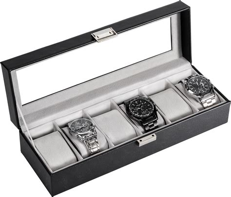 Procase Uhrenbox Mit F Chern Uhrenkasten Mit Glasdeckel Uhrenkoffer