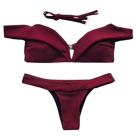 V Plunge Off The Shoulder Bikini Set New Sexy Bikini Set Bandage