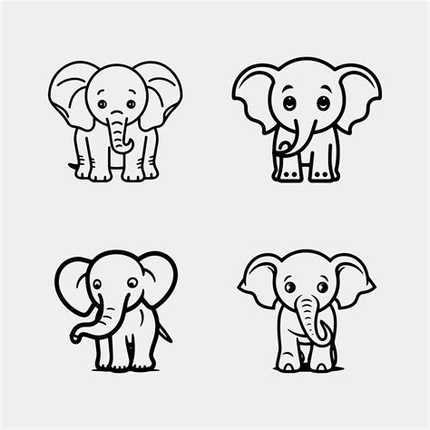 set of Cute elephant hand drawn vector illustration 24274176 Vector Art ...