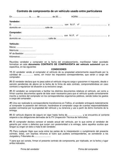 Contrato De Compraventa De Vehículo Cartasyformatos Udocz