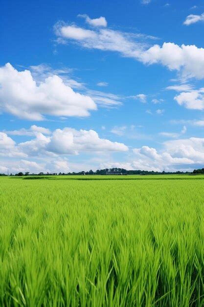 Premium AI Image A Field Of Green Grass Under A Blue Sky