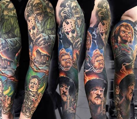 Horror Sleeve Tattoo By Sasha O Kharin Movie Tattoos Horror Movie