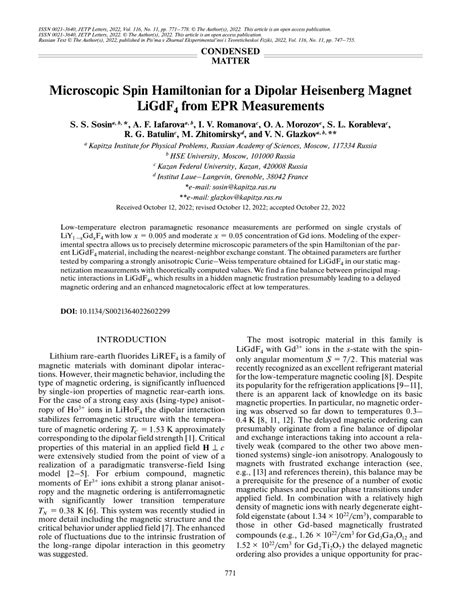 PDF Microscopic Spin Hamiltonian For A Dipolar Heisenberg Magnet