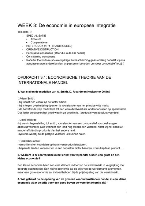 OG 3 De Economie In Europese Integratie WEEK 3 De Economie In