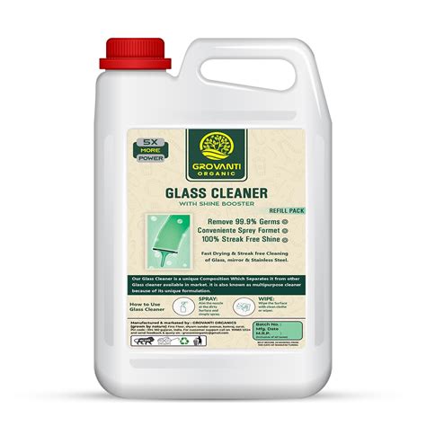 Grovanti Organic Glass Cleaner Liquid Spray Refill 5 Litre Disinfectant 5 Ltr 5x Shine