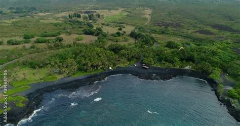 K Forward Tracking Over Water Towards Beach Aerial View Of Punaluu