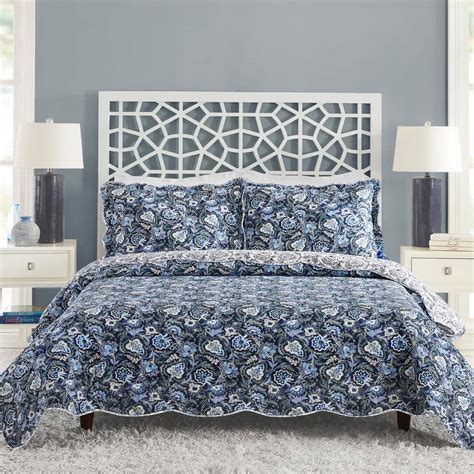 Vera Bradley Java Navy Camo Scallop 3 Piece Blue Cotton King Quilt Set