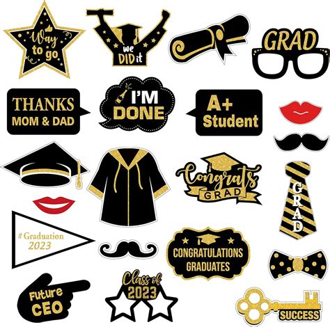 2022 Graduation Photo Booth Props - Black and Gold Party Decorations in ...