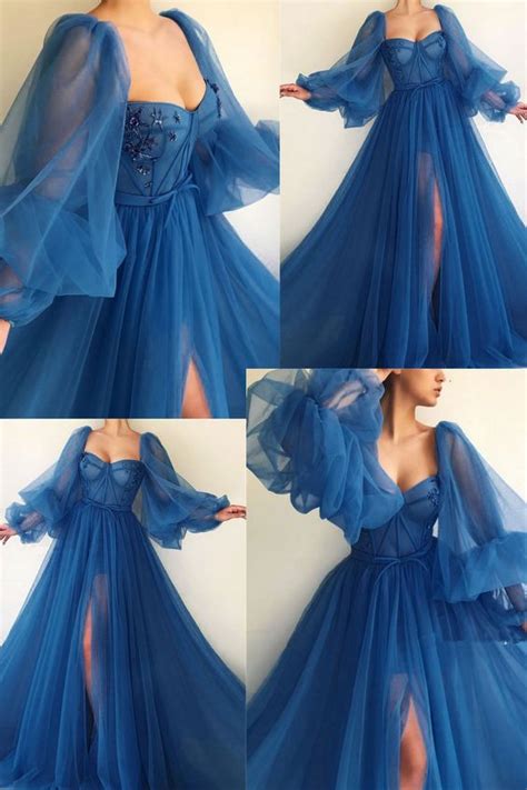 Puff Sleeve Prom Dresses Tulle Prom Dress Evening Dress Long Formal Go