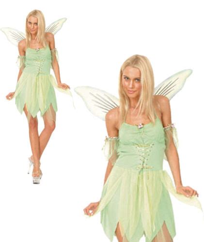 Fairy Tinkerbell Fancy Dress Costume Womens Adult Neverland Green