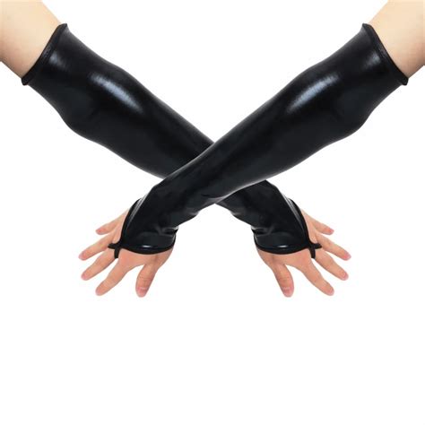 Sexy Long Black Metallic Feel Gloves Synthetic Leather Arm Sleeves Costume New Mittens In Women