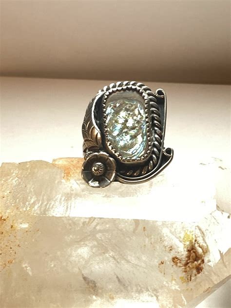 Abalone Ring Size Navajo Squash Blossom Sterling Gem