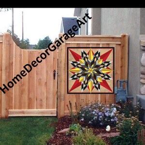 Barn Quilt Sign Sixteen Point Star Red Yellow Square Metal Sign With