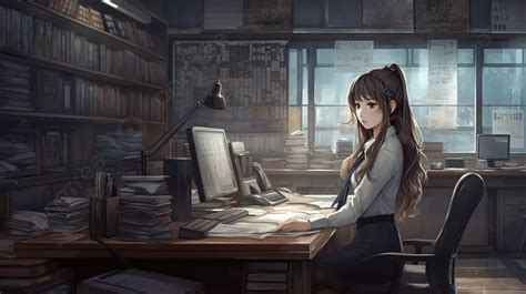 Fondo Esta Es Solo Una Chica Anime Sentada En Su Escritorio Fondo