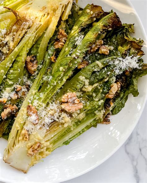 Charred Romaine Salad With Walnuts Lemon Parmesan Dressing