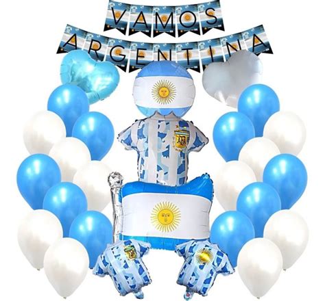 Combo Kit Deco Fiesta Globos Argentina Mundial N Mercadolibre