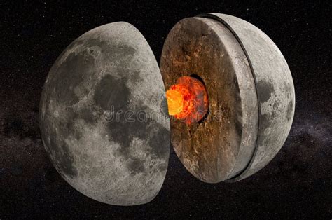 Moon Structure Crust Mantle Core In Front Of A Star Field D