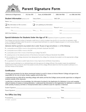 Fillable Online Azwestern Parent Signature Form Arizona Western