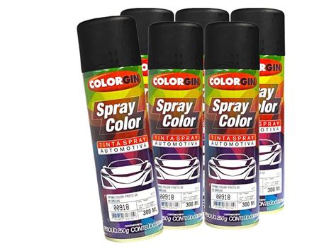 Kit 6 Tinta Spray Preto Semi Brilho Colorgin 300ml Secagem Rápida Alta