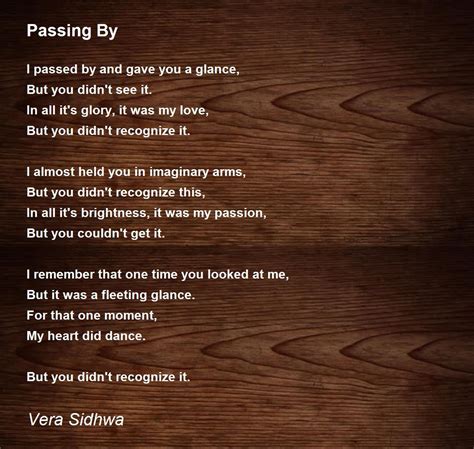 Passing By By Vera Sidhwa Passing By Poem