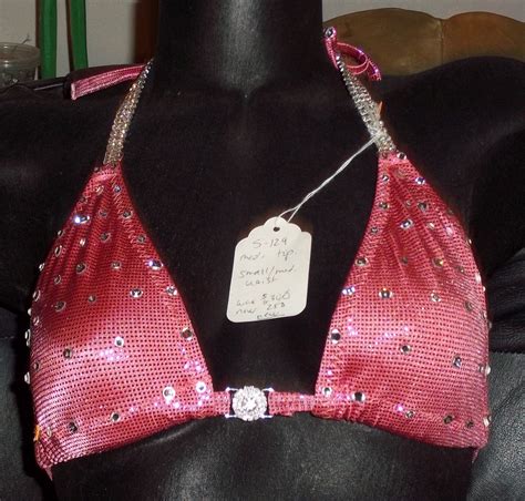 Style Coral Metallic Pink Competition Bikini With Rhinestone