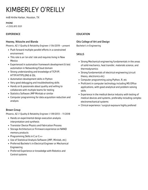 Quality Reliability Engineer Resume Samples Velvet Jobs