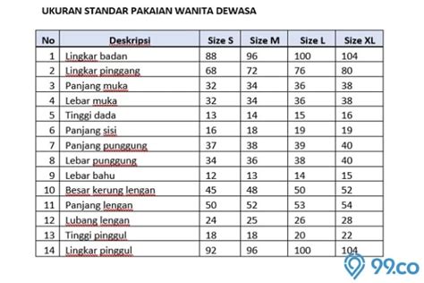 Ukuran Baju Wanita Dewasa Indonesia Dilengkapi Dengan Tabel