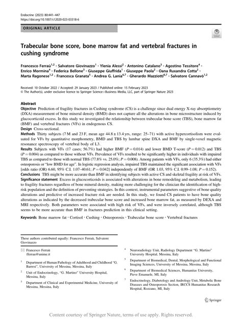 Trabecular Bone Score Bone Marrow Fat And Vertebral Fractures In