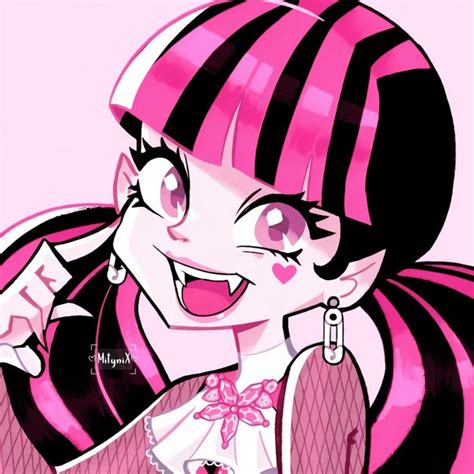 A Drawing Of A Girl With Pink Hair And Black Stripes On Her Face