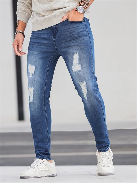 Men Ripped Washed Jeans