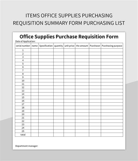 Items Office Supplies Purchasing Requisition Summary Form Purchasing