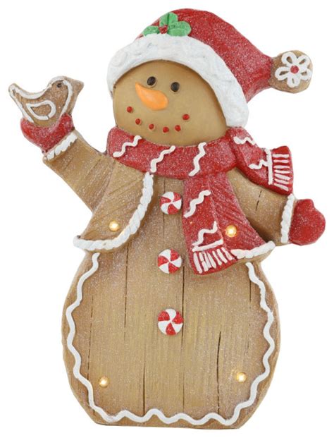 Led Lighted Gingerbread Snowman With Dove Tabletop Christmas