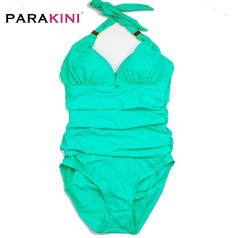 Parakini 2018 New Women Swimwear Sexy Halter One Piece Swimsuit Retro